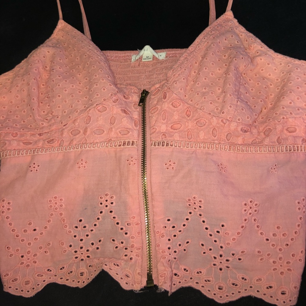Pink zip up tank top